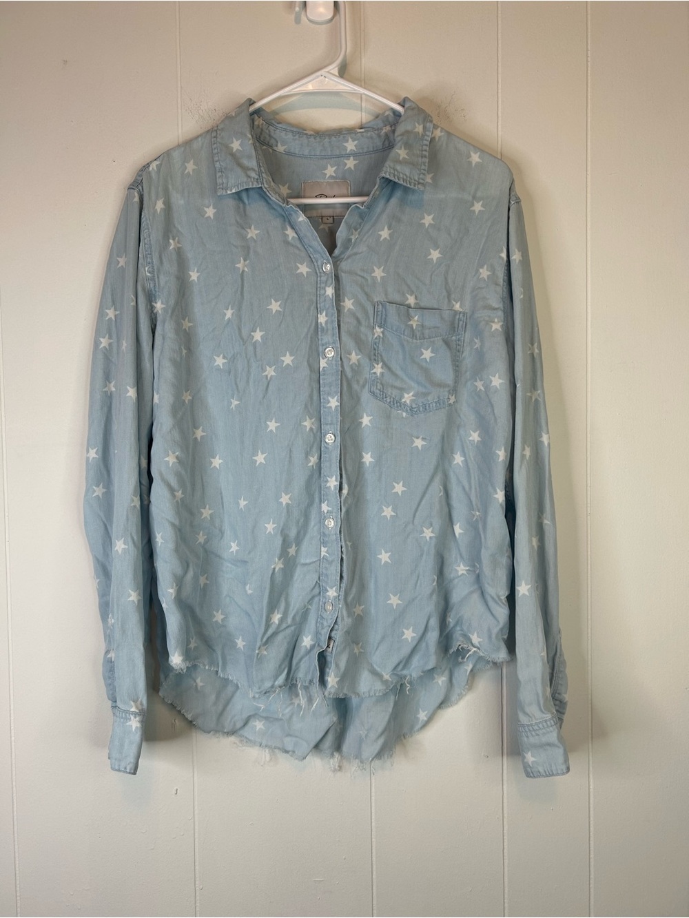 Rails Button Up LS Top Women’s Sz Large Light Blue White Stars Soft Lyocell 266